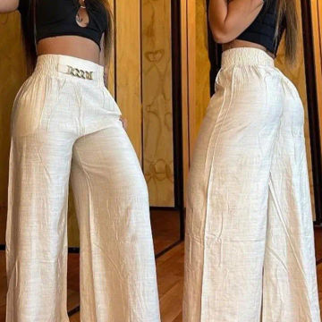 Women Pants 2023 Summer Fashion Chain Decor High Casual Plain Pocket Design Waist Wide Leg Daily Vacation Long Pants Streetwear