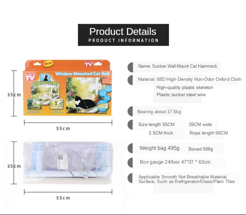 Description Picture 6 of itemCute Pet Hanging Beds Bearing 20kg Cat Sunny Window Seat Mount Pet Cat Hammock Comfortable Cat Pet Bed Shelf Seat Beds