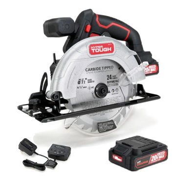 Hyper Tough 20V Max Lithium Ion Cordless 6-1/2 inch Circular Saw with 1.5Ah Lithium-ion Battery, Charger, Blade & Rip Fence