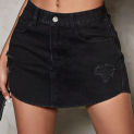 Y2K 2023 Trendy All-Match High Street Solid Ripped Curved Hem Slant Pockets Skinny Denim Mini Skirt Streetwear