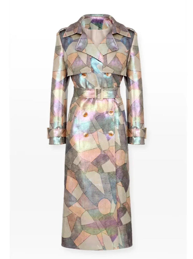 Description Picture 4 of itemFashion Women PU Leopard Jacket Autumn Winter Long Coat Luxury Trench Jacket Oversized Overcoat Turn-down Collar