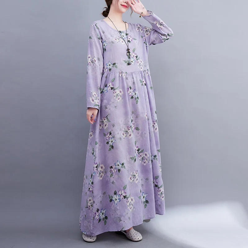 Description Picture 2 of itemlong sleeve oversized cotton vintage floral dresses for women casual loose spring summer autumn dress elegant clothing 2023