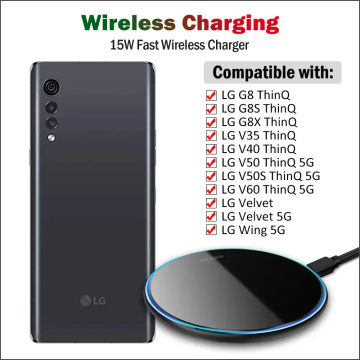 15W Fast Wireless Charger for LG Velvet Wing 5G G8 G8S G8X ThinQ V40 V50 V50S V60 ThinQ Qi Wireless Charging Pad with USB Cable