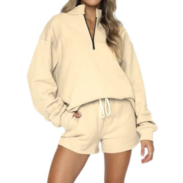 Women Casual Tracksuit 2 Piece Set Long Sleeved Suits Solid Color Half High Collar Elastic Waist Female Loose Fit Dailywear