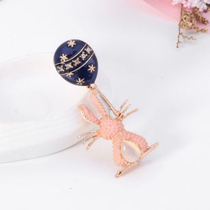 Women Fashion Rhinestone Inlaid Cute Bunny Balloon Design Brooch Pin for Party