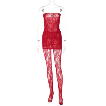 Joskaa Black Red Lace See Through 2 Pcs Set Fashion With Leggings Matching Set 2023 New Summer Club Party Dresses Outfit