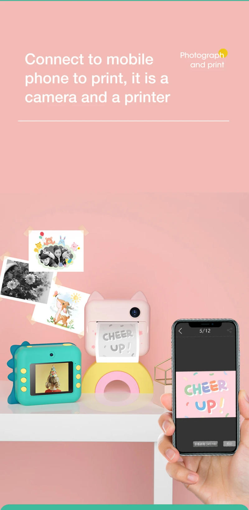 Description Picture 4 of itemChildren Camera Instant Print Camera For Kids 1080P HD Camera With Thermal Photo Paper Child Digital Cameras For Birthday Gifts