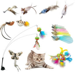 Simulation Feather Bird Interactive Cat Toys with Bell Powerful Suction Cup Funny Cat Play Stick Wand Toys Kitten Pet Supplies