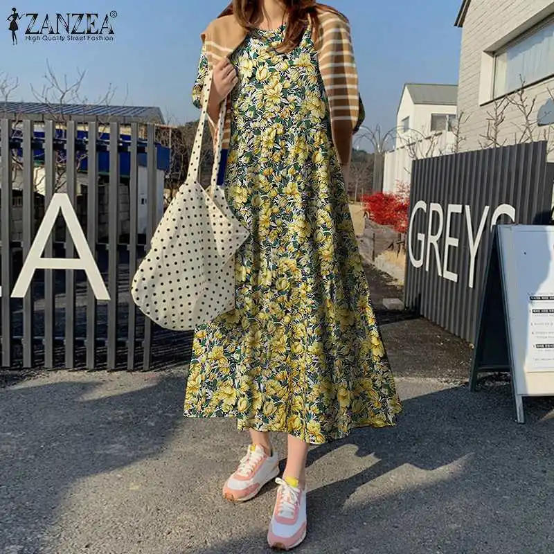 Description Picture 3 of itemZANZEA Summer Bohemian Floral Printed Beach Dress Women Short Sleeve Vintage Holiday Long Sundress Robe Femme Casual Vestidos