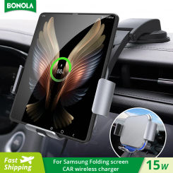 Bonola Automatic Clamping Car Wireless Charger With Light For Samsung Z Fold 5 GPS Navigation 15W Wireless Charging for Galaxy