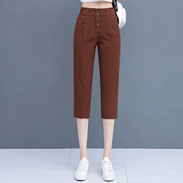 Large Size Women's Casual Harem Pants Summer New Ice Silk Cotton Linen Thin Shorts Fashion High Waist Calf-Length Pants Female