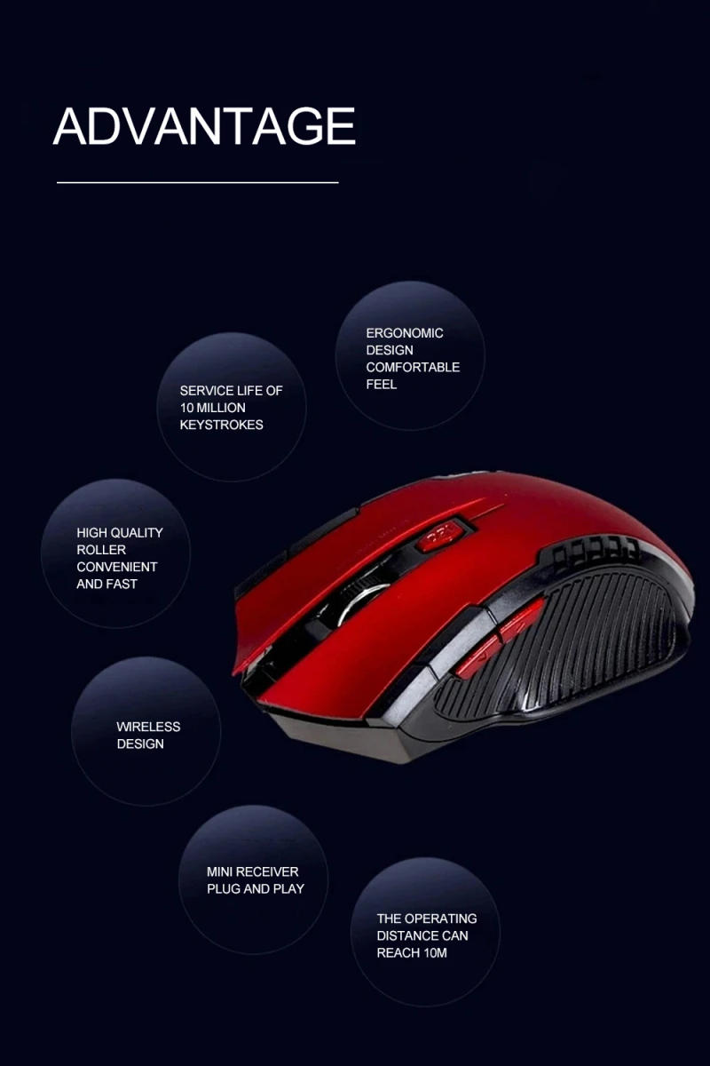 Description Picture 5 of item2.4G 6 Key Wireless Mouse Game Mouse 1600DPI USB Receiver Gaming Mouse Optical For Laptop Computer PC Gamer CSGO PUBG LOL