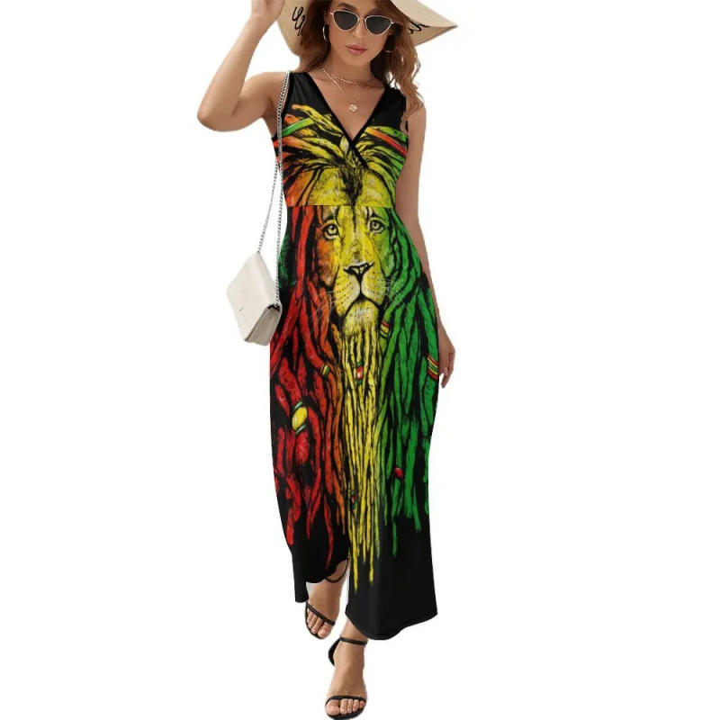 Description Picture 2 of itemRasta Rastafarian Reggae Earphone Lion Dress Street Wear Boho Beach Long Dresses Women Modern Graphic Maxi Dress Gift Idea