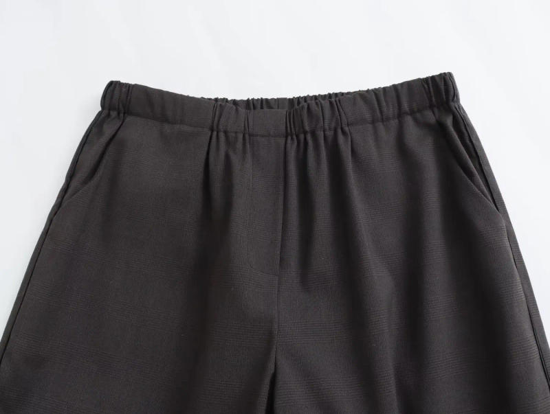 Description Picture 4 of itemTRAF Plaid Wide Leg Pants for Women Contrast Mid Rise Baggy Pants Woman Pleated Casual Trousers Womens Streetwear Women's Pants