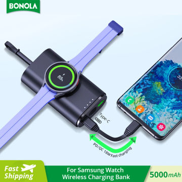 Bonola Wireless Magnetic Watch Power Bank for Samsung Galaxy 5/4/3 Pro Classic 5000mAh External Battery with Type C Charge Cable