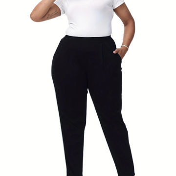 2023 Summer new plus-size knitted fabric Elegant style pocket fashion design tapered pants nine-point pants