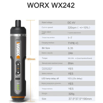 Worx 4V Mini Electrical Screwdriver Set WX242 WX241 WX240 Smart Cordless Electric Screwdrivers USB Rechargeable Hand Drill Tools