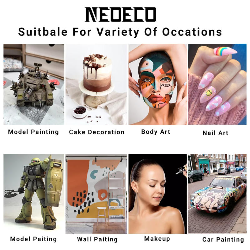 Description Picture 6 of itemNEOECO 130 Gravity Feed Dual Action Airbrush with 0.2 0.3 0.5mm Nozzle Needle Kit Adjustable Quick Disconnect Joint Red Black