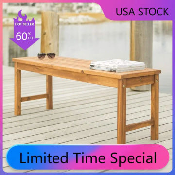 53 Inch Brown Walker Edison Rendezvous Modern Solid Acacia Wood Slatted Patio Bench