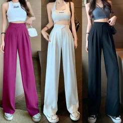 High Waist Women Streetwear Casual Solid White Long Pants 2023 Wide Leg Spring Fall Female High Waist Fashion Vintage Trousers