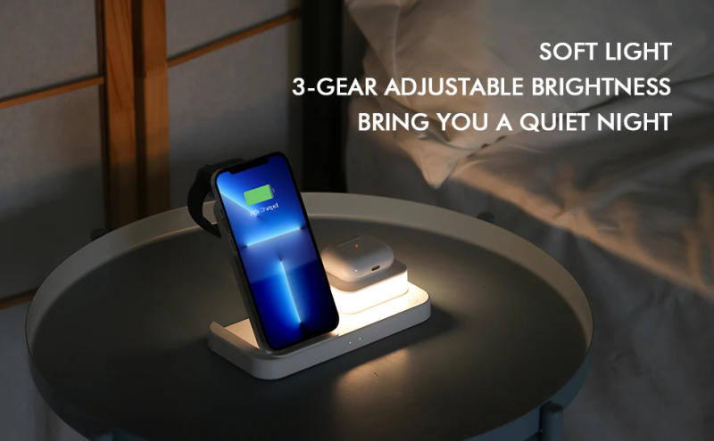 Description Picture 2 of item20W Qi Fast Wireless Chargers Stand For iPhone 13pro/12/11/XR Apple Watch 7/6/5 3 in 1 Foldable with Light Charging Dock Station