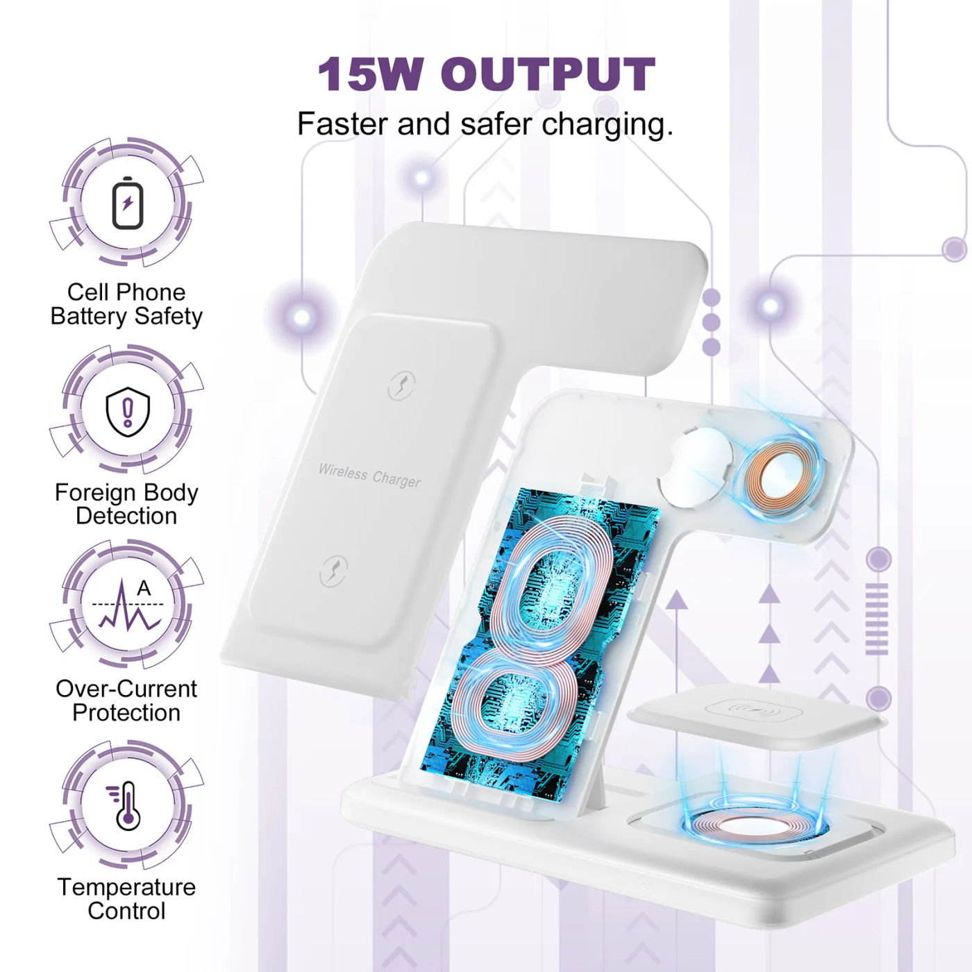 Description Picture 6 of item20W Foldable Wireless Charger for iPhone 14 13 12 11 XS XR X 8 Apple Watch 8 Airpods Pro 3 in 1 Fast Charging Stand Dock Station