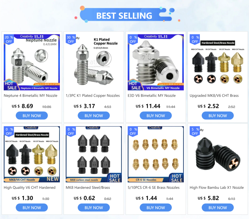 Description Picture 2 of itemHigh Quality V6 CHT Hardened Steel Nozzle High Flow 0.4/0.6/0.8mm V6 Nozzle For 1.75/3.0 MM Filament V5 V6 Hotend Nozzle