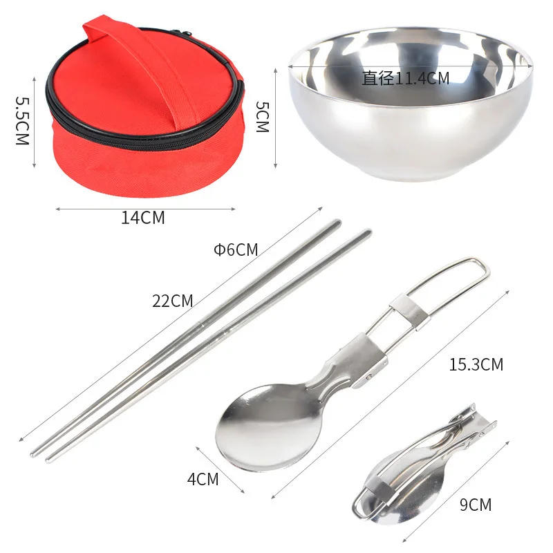 Description Picture 3 of itemPortable Stainless Steel Tableware Set Outdoor Picnic Travel Spoon Bowls Chopstick Reusable Cutlery Flatware Kits for Camping