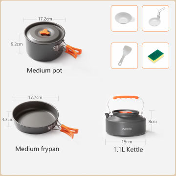 BSWolf Outdoor Aluminum Alloy Camping Cookware Utensils Water Kettle Pan Pot Cooking Set for Travelling Hiking Picnic BBQ