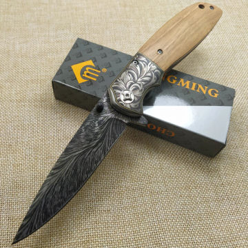 EDC 8.6'' Folding Knife Hunting Knife Survival Camping Pocket Knife Portable Outdoor Knife Tactical Knives Damascus Pattern Tool
