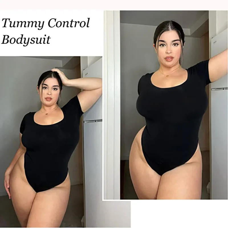 Description Picture 5 of itemGUUDIA Body Shaper Tops Shapewear Short Sleeve Big U Neck Tummy Control Spandex Elastic Stretchy Shirts Shapers Open Crotch