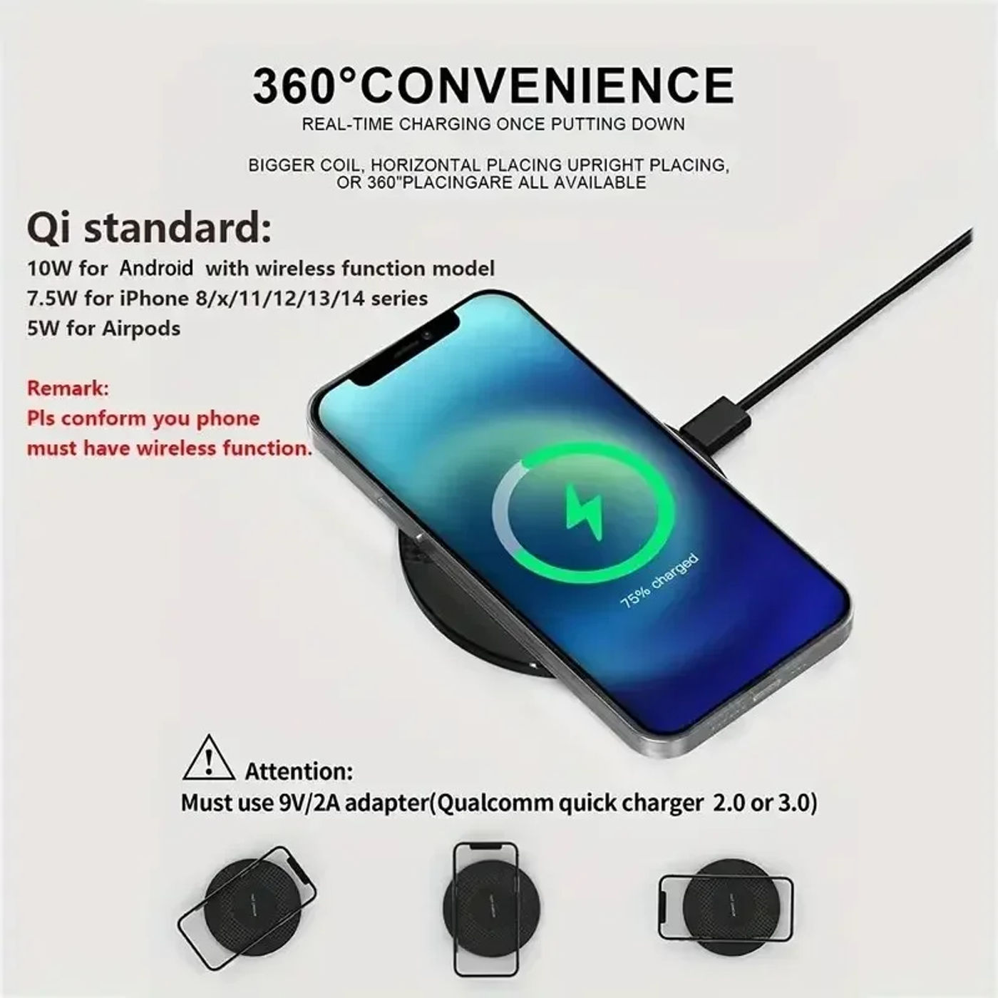 Description Picture 6 of item10W Wireless Charger Pad Stand Desktop Ultra-thin Mobile Phone Fast Charging Dock Station For iPhone 14 13 12 11 Samsung Xiaomi