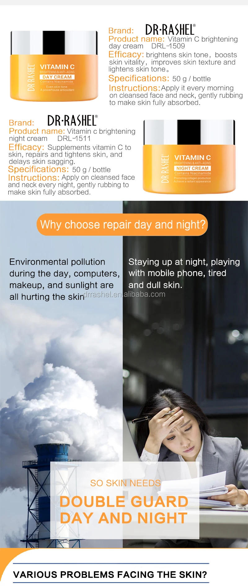 Description Picture 3 of itemDR.RASHEL Vitamin C Brighten Face Whitening Cream Skin Revitalizer Moisturizing Anti-aging Facial Rejuvenating Day Night Cream