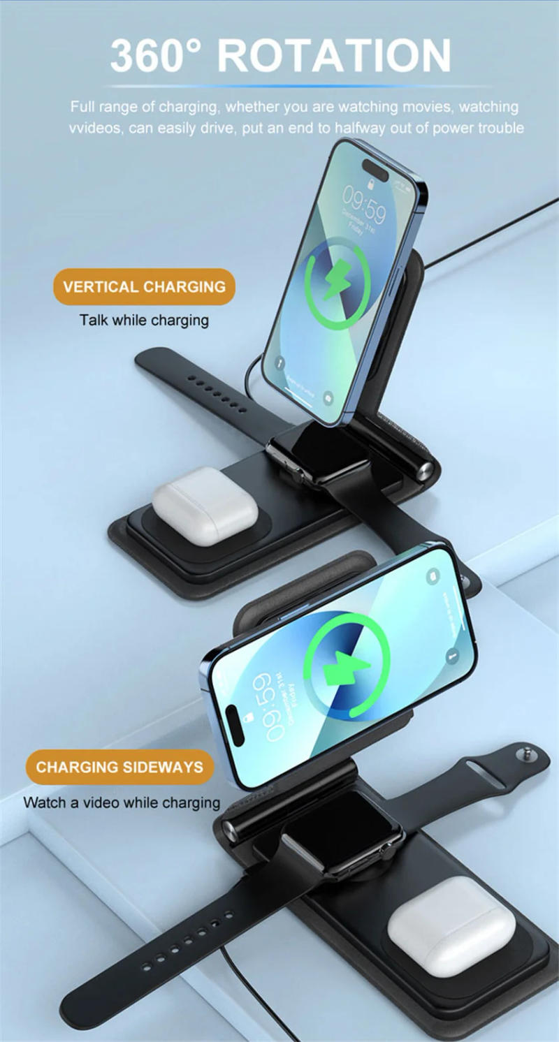 Description Picture 5 of item30W 3 in 1 Magnetic Wireless Charger Stand Pad for iPhone 14 13 12 Pro Airpod iWatch 8 7 6 Foldable Fast Charging Dock Station