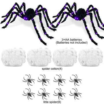 Halloween Decoration Haunted Props Black Scary Giant Simulation Spider With Purple LED Light Indoor Outdoor Haunted Decoration