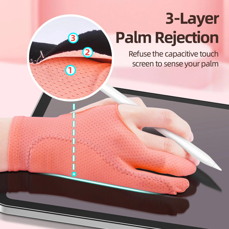 Description Picture 2 of item1PC Pink Drawing Glove for Any Graphics Drawing Table 2 finger Anti-Fouling Right And Left Hand Drawing Gloves Artist