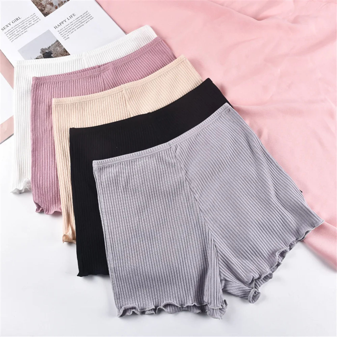 Description Picture 3 of itemWomen Safety Short Pants Lingerie Panties Security Ribbed Striped Seamless Elastic Underwear Boxer Shorts