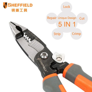 SHEFFIELD Pliers 8 inches 5 in 1  Multifunctional Electrician Needle Nose Pliers Wire Stripping Cutter Crimping Pliers S035057