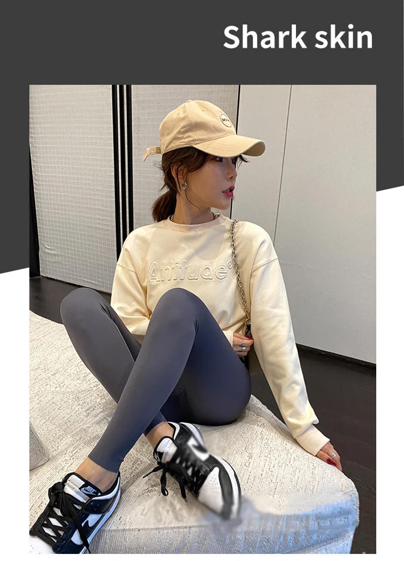 Description Picture 5 of itemBIVIGAOS Spring New Leisure Shark Leggings Pants Women's Slim Tight-Fitting Elastic High Waist Black Sports Fitness Leggings