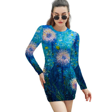 Rainbow Dandelion Dress Long Sleeve Colorful Print Fashion Dresses Spring Kawaii Bodycon Dress Women Custom Oversize Vestidos