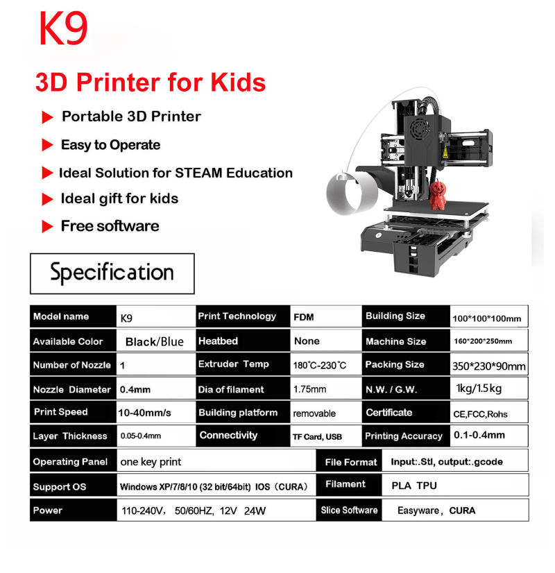 Description Picture 3 of itemSADIJPR Mini 3D Printer Self Developed Modeling 3D Printer Children Printer For Easyware TPU PLA Filament 1.75mm One Key Print