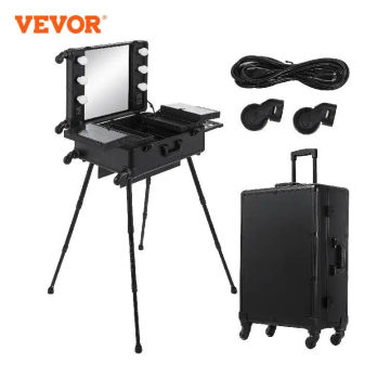 VEVOR Professional Rolling Cosmetic Case W/ LED Light Mirror Box Beauty Makeup Trolley Suitcase Luggage Aluminum Makeup Toolbox