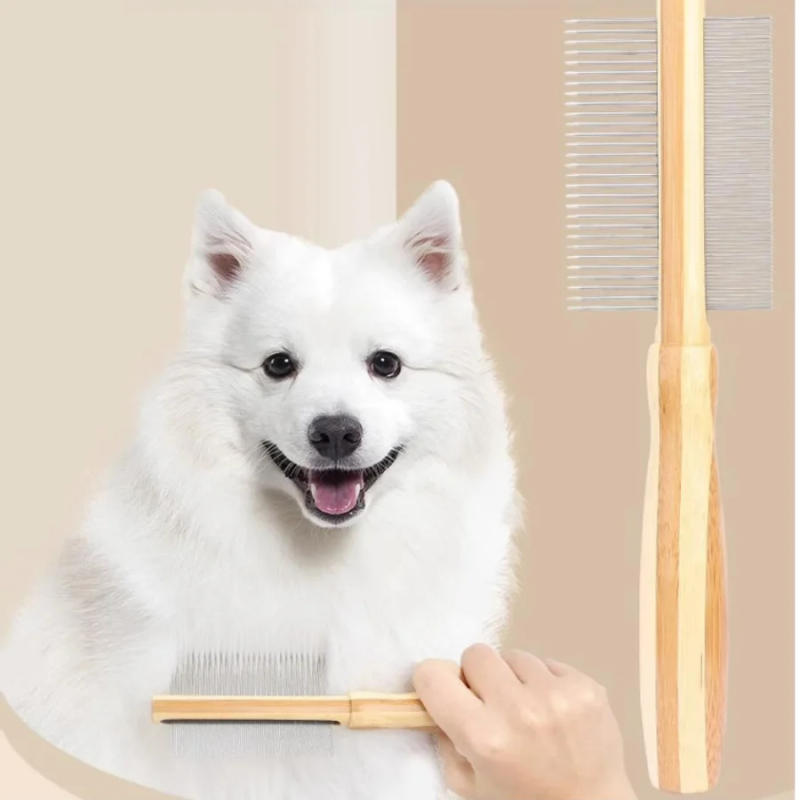 Description Picture 6 of itemPet comb with wooden handle and double row comb