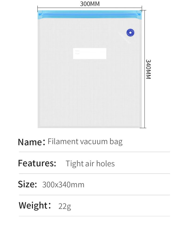 Description Picture 4 of item3D Printer Filament Storage Bag PLA Filament Vacuum Bag Dryer Safekeep Humidity Resistant Sealing Bags Keep Filament Dry Sealed