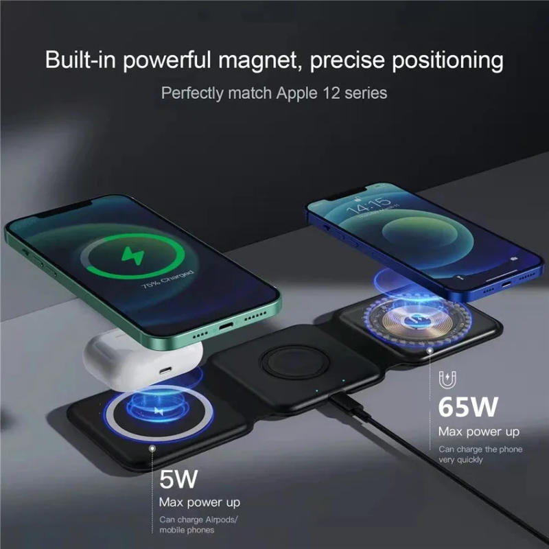 Description Picture 4 of item3 in 1 Magnetic Wireless Charger Pad Stand for iPhone 14 13 12 Pro Max Fast Charging Dock Station for Apple Watch AirPods