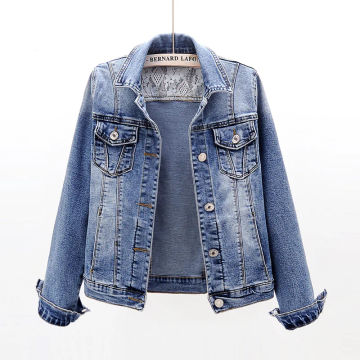 Korean Elasticity Slim Denim Jacket Women Long Sleeve Short Outwear Chaqueta Mujer Spring Vintage Blue Female Coat Woman Clothes