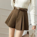 Fashion High Waist A-line Pleated Shorts Skirts 2023 New Autumn Winter Woolen Shorts Ladies Elegant Wool Culottes Boot Shorts