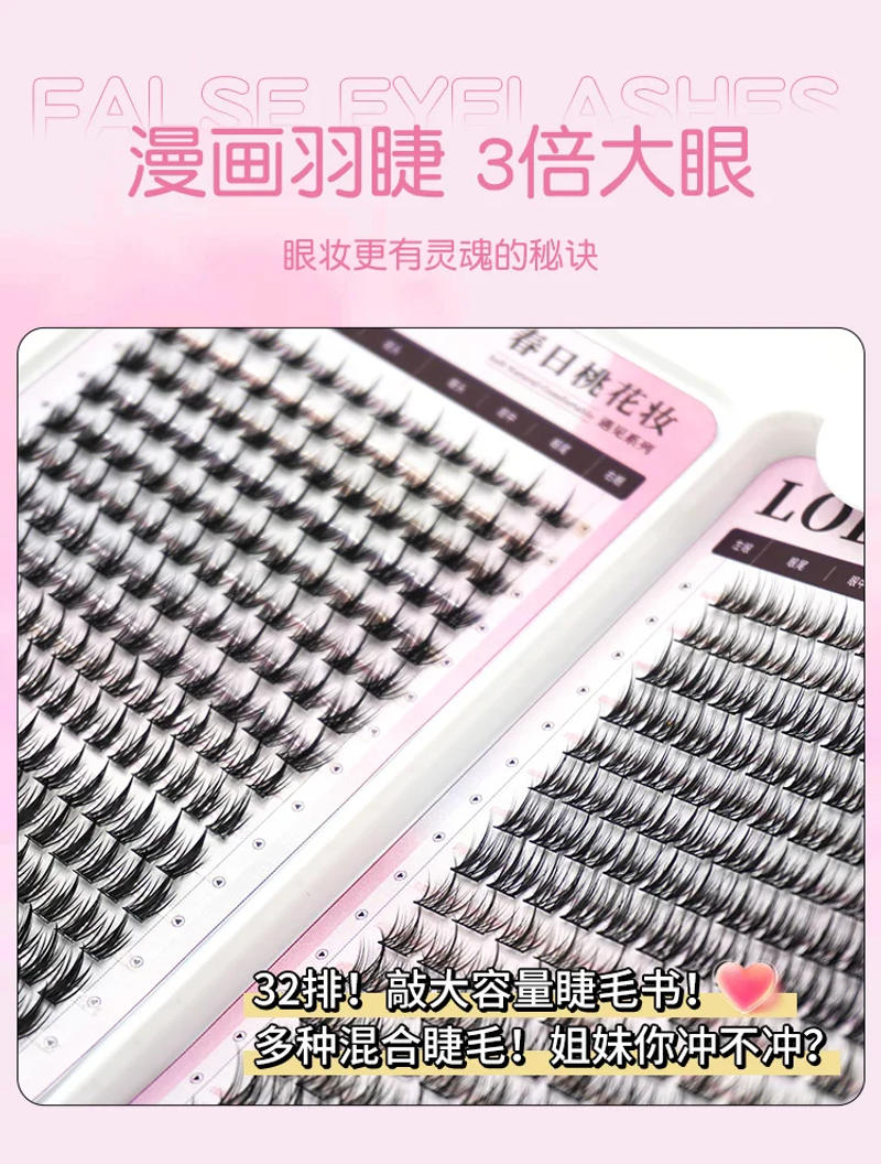 Description Picture 4 of item32Rows Manga Lash DIY Segmented False Mink Eyelashes 400bundles Big Cluster Lashes Book Faux Cilios Makeup Tool