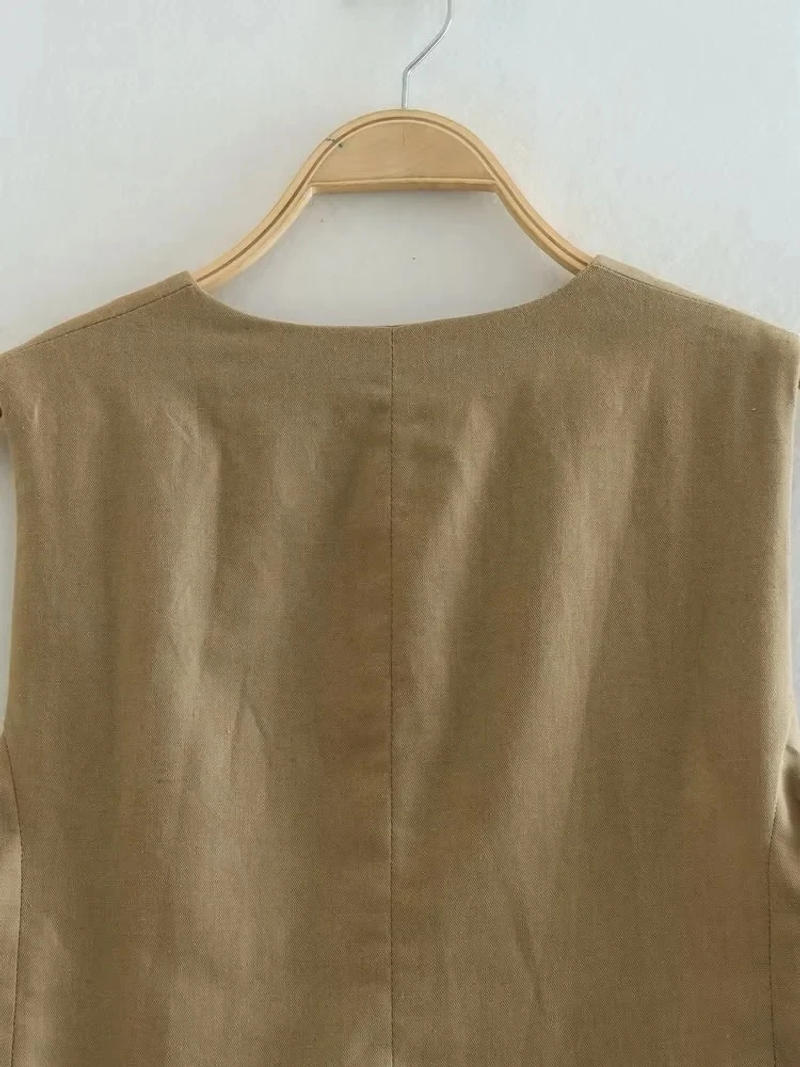 Description Picture 6 of itemTRAFZA Women Solid Suit Button V Neck Waistcoats Elegant Vest Top + Zipper High Waist Slim Pants Shorts Summer Female Streetwear