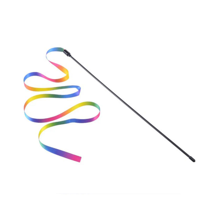 Description Picture 3 of itemPlush Cat Sticks Double-sided Colorful Rainbow Ribbon Funny Cat Stick Toys for Pet Kitten Interactive Stick Teaser Toys Supplies